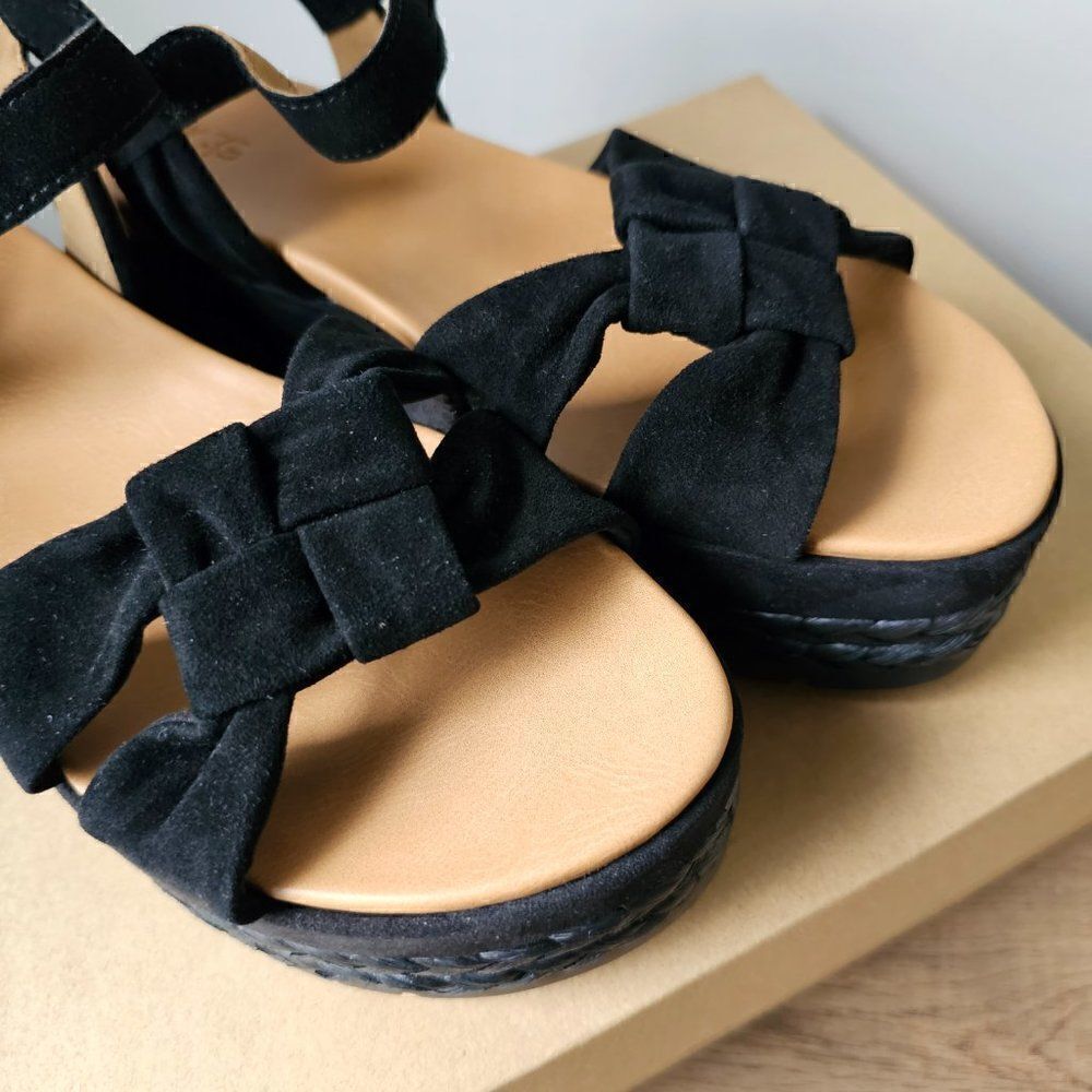 NEW IN BOX UGG NEUSCH BLACK GENUINE LEATHER PLATFORM SANDALS SIZE 9.5 - Picture 5 of 16